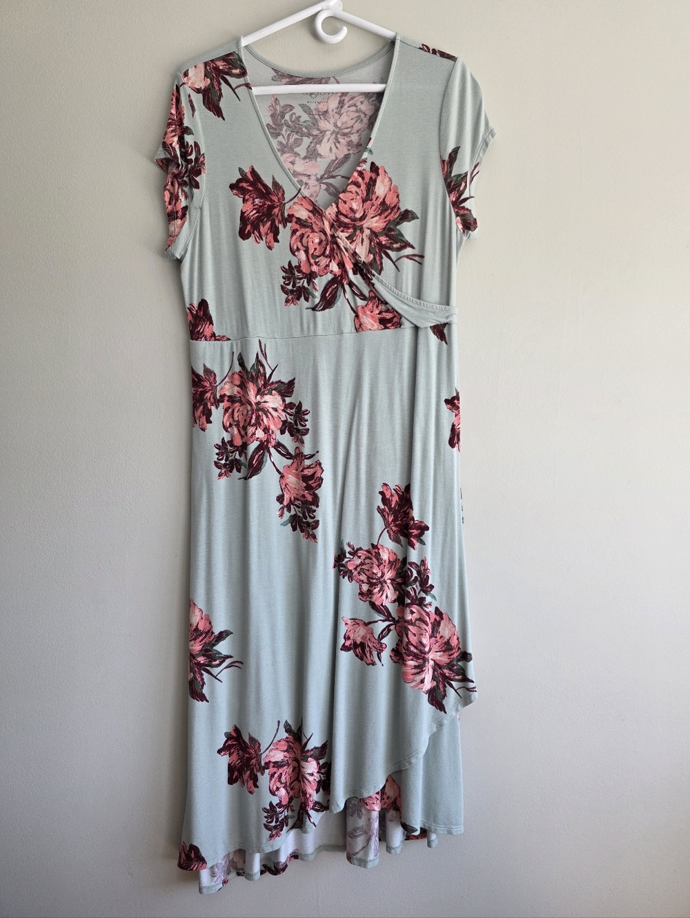 🤰Green Flower Print Maternity Maxi Wrap Nursing Dress SIZE: Large
